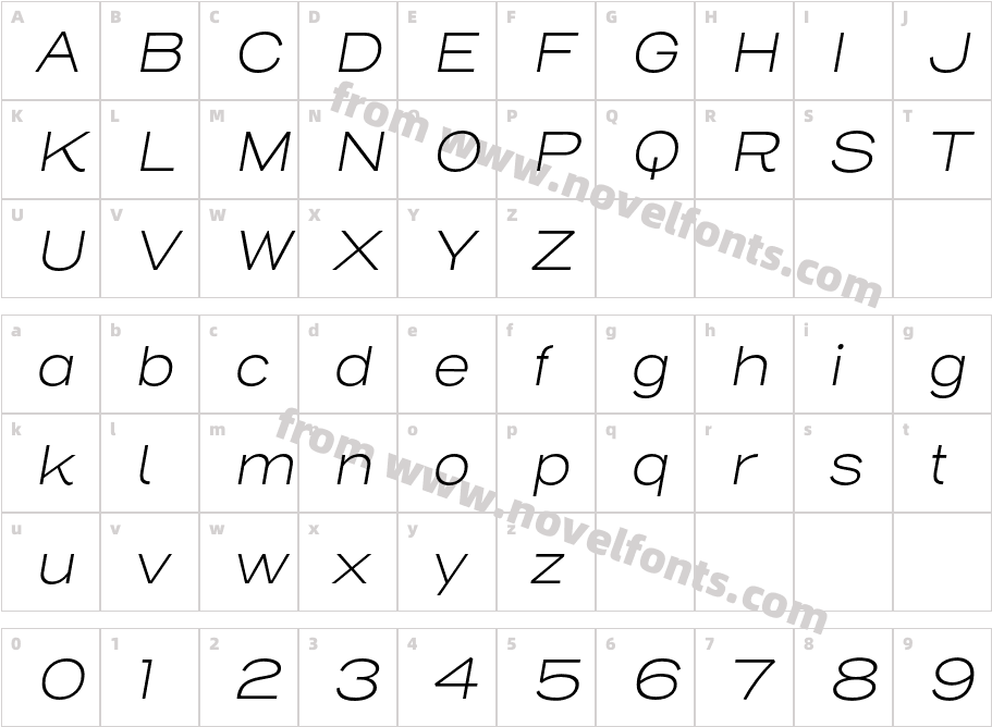 Henderson Sans Basic Extra Light ItalicCharacter Map