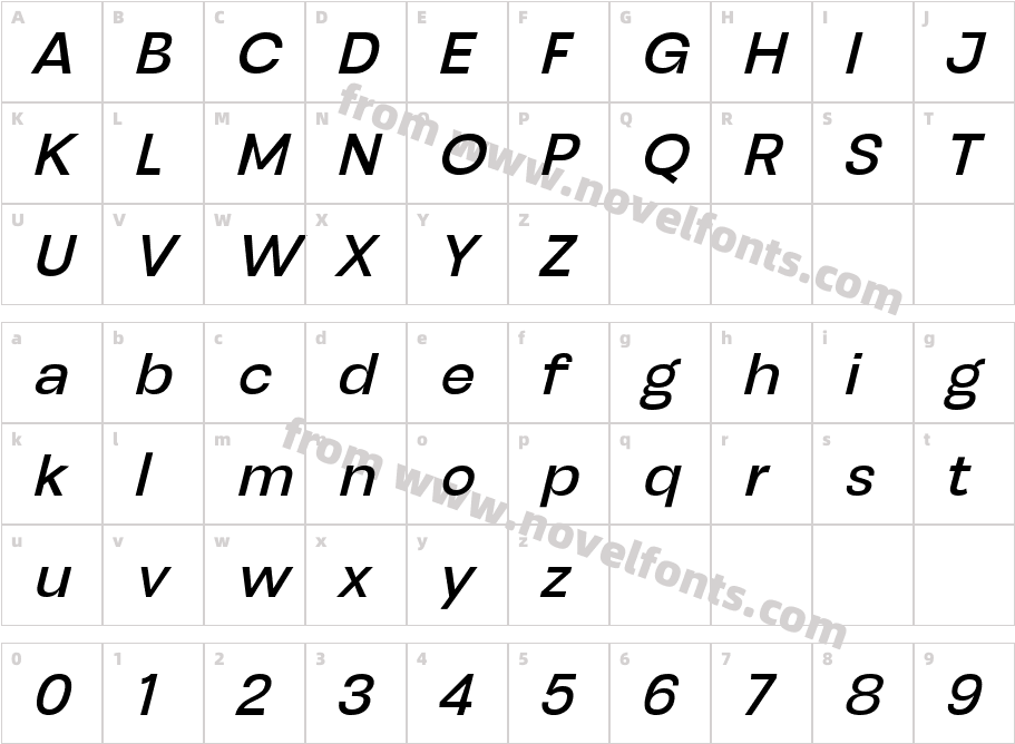 Henju Medium SlantedCharacter Map