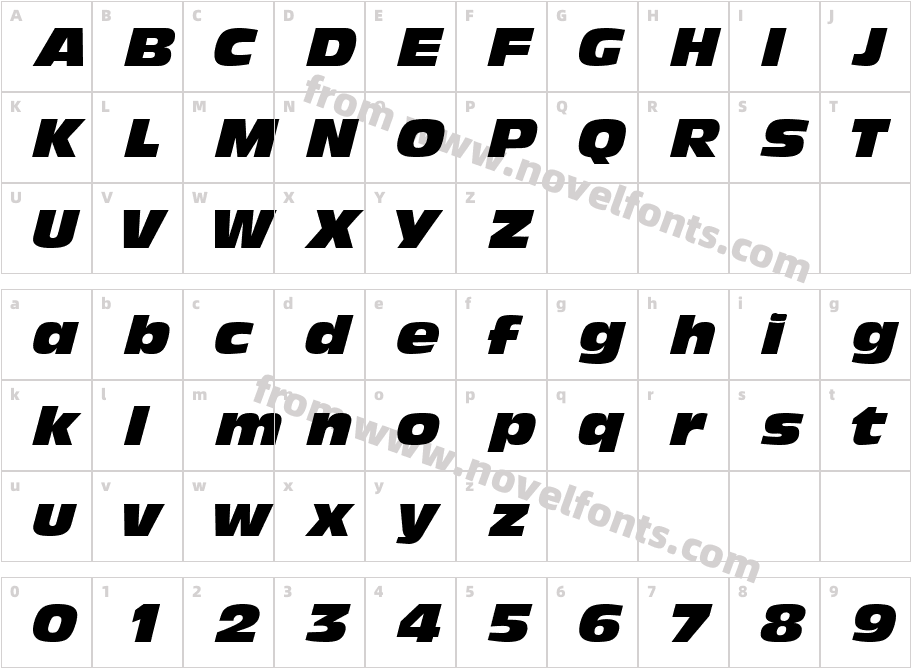 AndyBlackDB ItalicCharacter Map