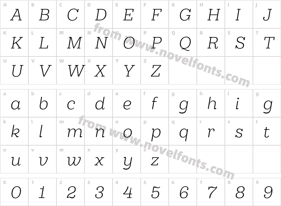 Hernandez Niu Light ItalicCharacter Map