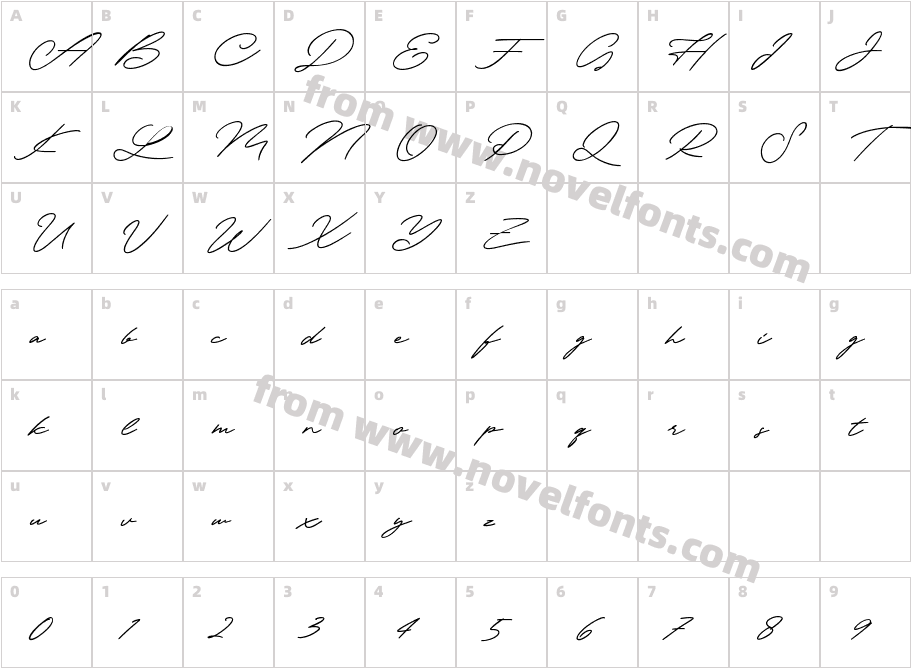 Hestli Script RegularCharacter Map