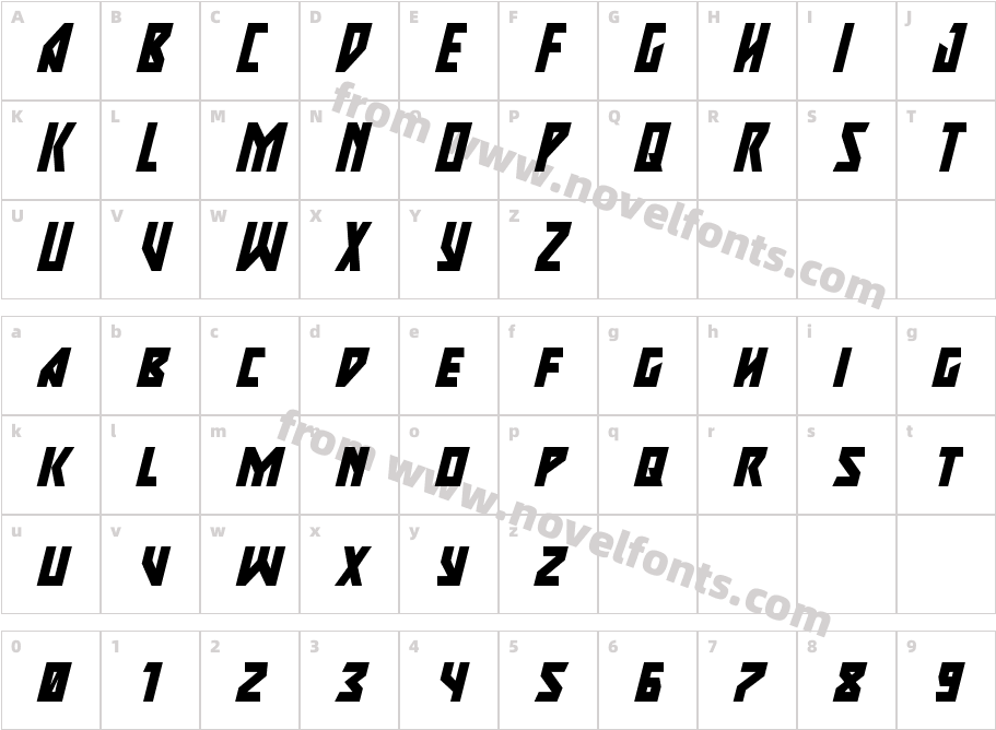 Major Force Super-ItalicCharacter Map