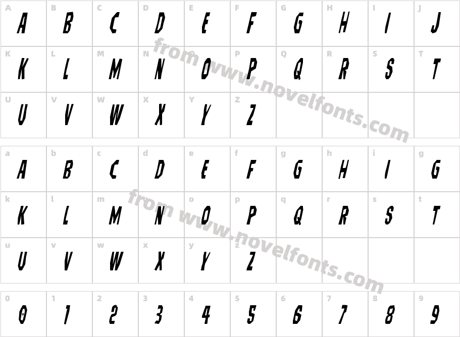 Hitchblock Condensed ItalicCharacter Map