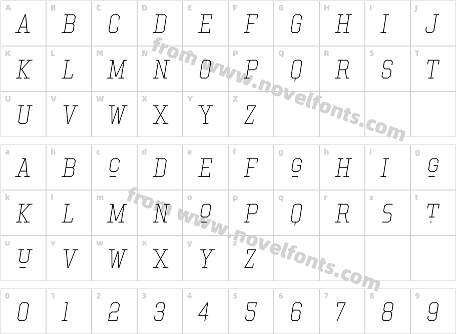 Hockeynight Serif Thin ItaCharacter Map