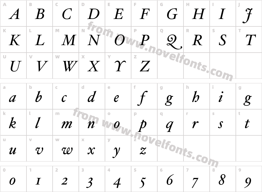Hoefler Text ItalicCharacter Map