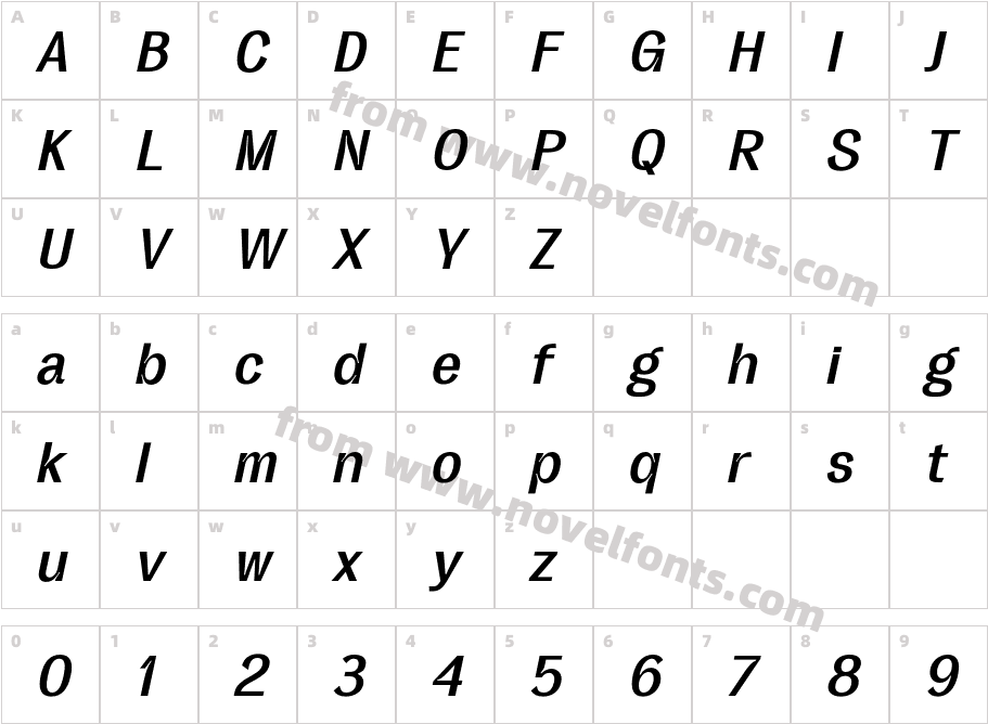 Holand Century Black ObliqueCharacter Map