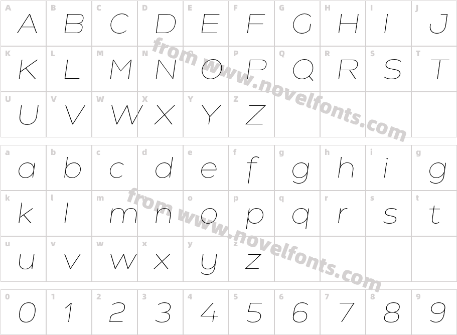 Holgada Thin ItalicCharacter Map