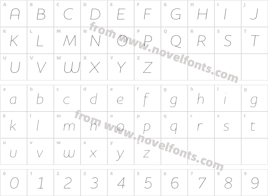 Houschka Rounded Thin ItalicCharacter Map