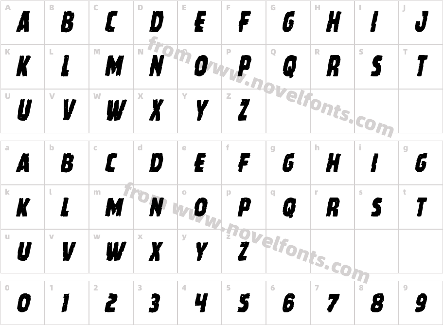 Howlin' Mad Condensed ItalicCharacter Map
