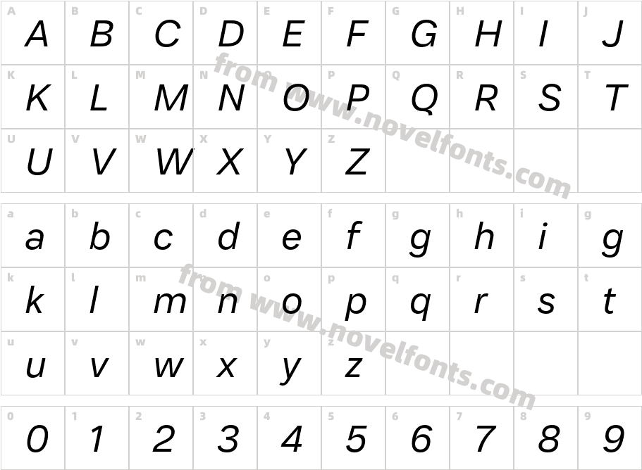 MalnorSans-UltExpObliqCharacter Map