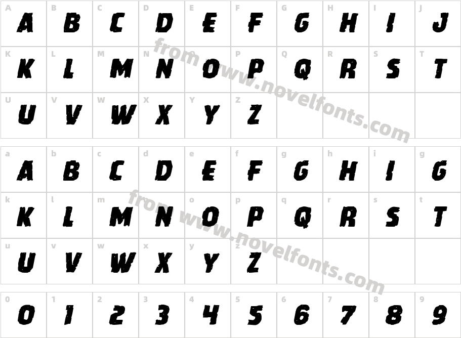 Howlin' Mad Staggered ItalicCharacter Map