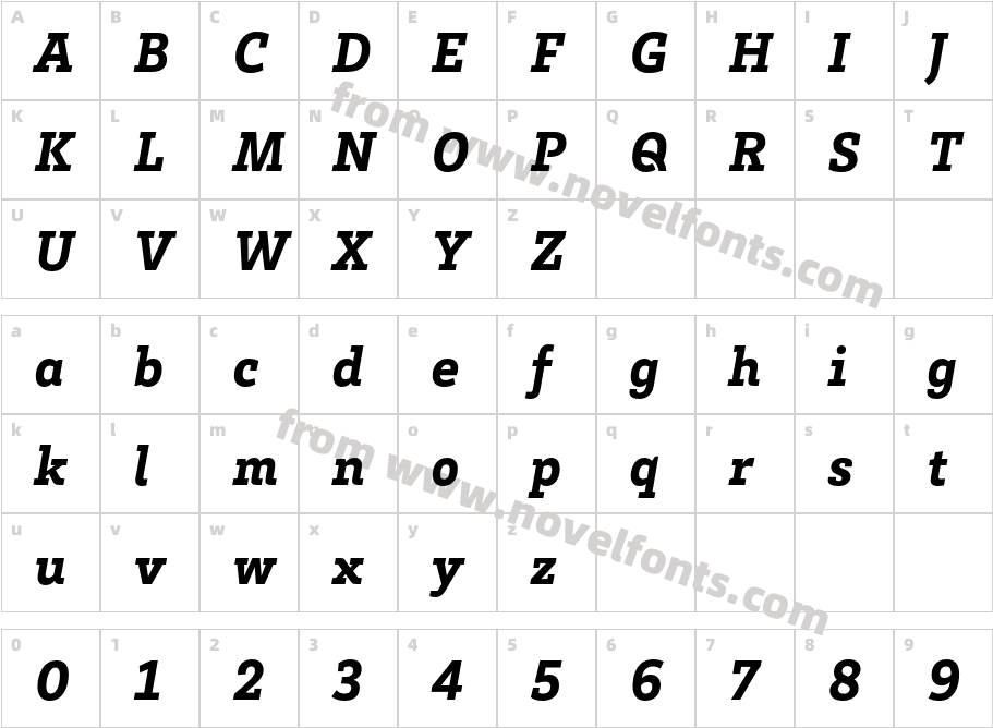 HvD Trial Brix Slab Black ItalicCharacter Map