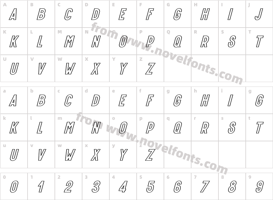 Hyper Polar Outline ItalicCharacter Map