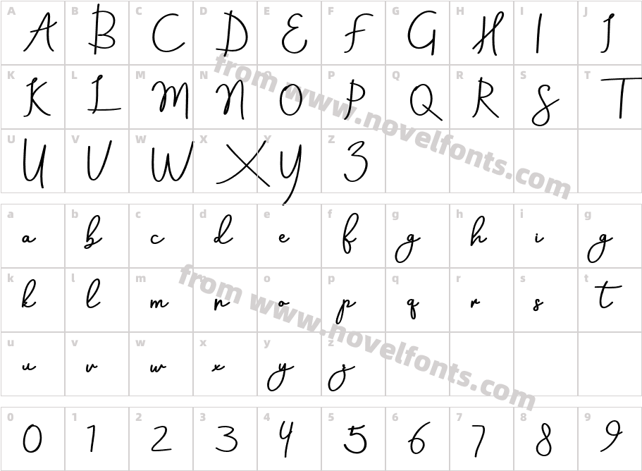 Aneisha Script BoldCharacter Map