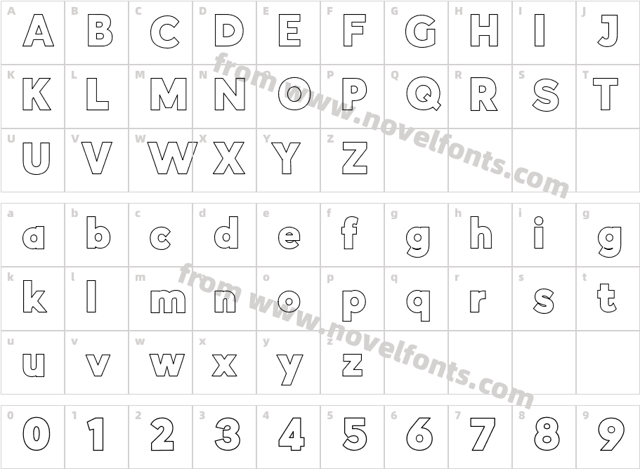 Indigo Outline Font RegularCharacter Map