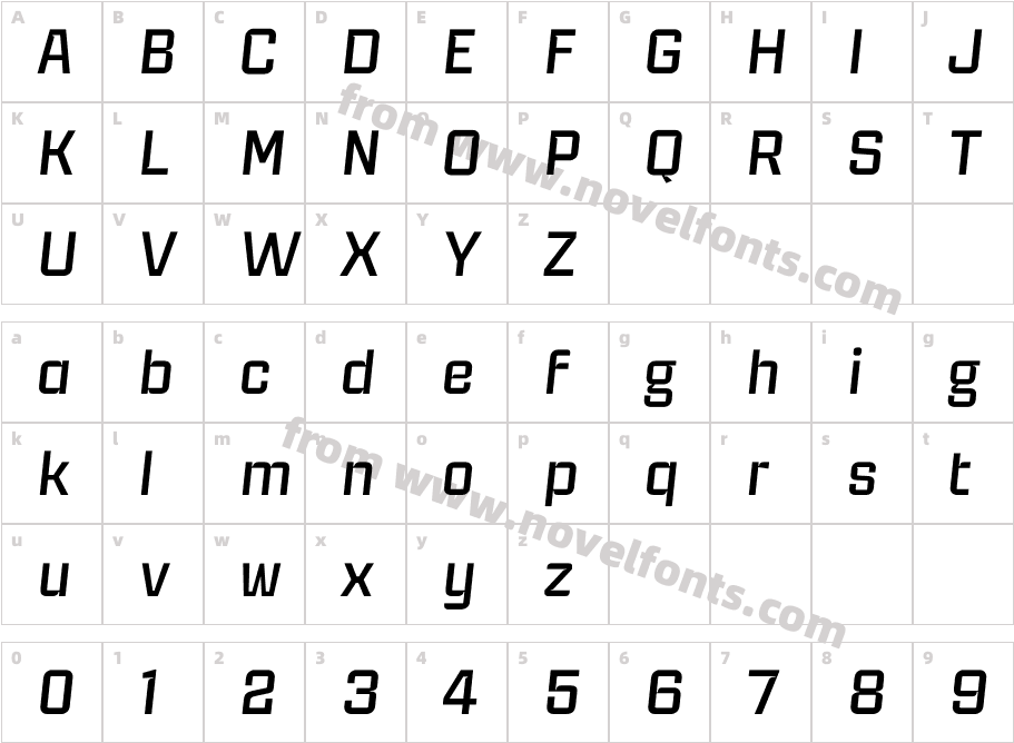 Industria Sans Wide Medium ItalicCharacter Map