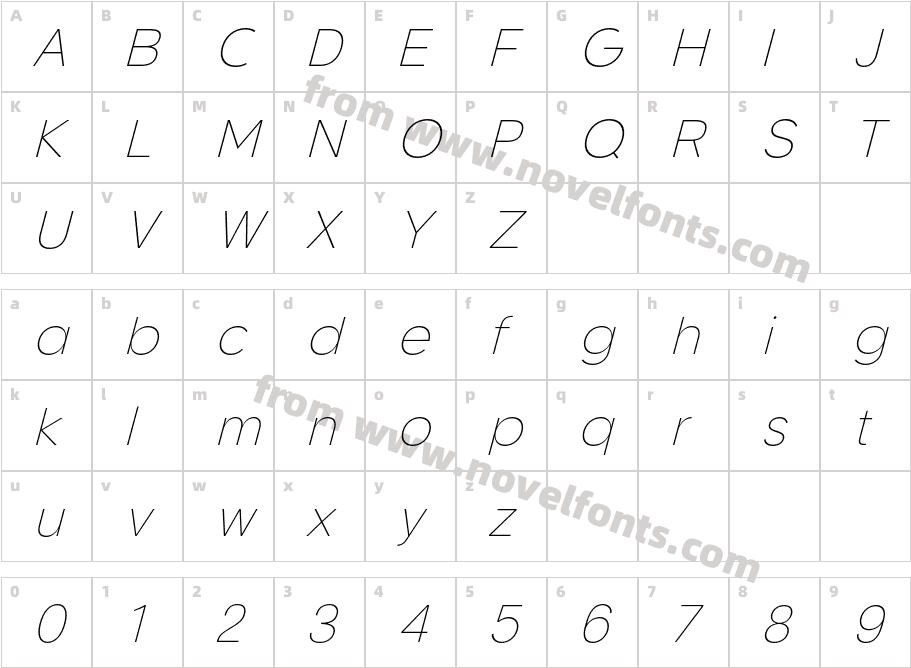 Inovasi Thin ItalicCharacter Map