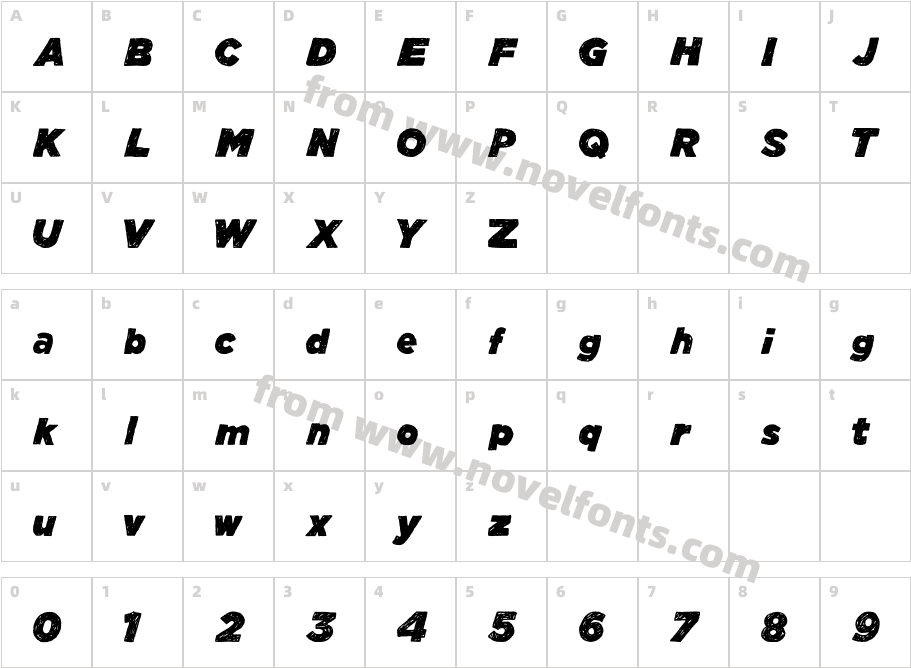 Manhattan Hand Bold ItalicCharacter Map