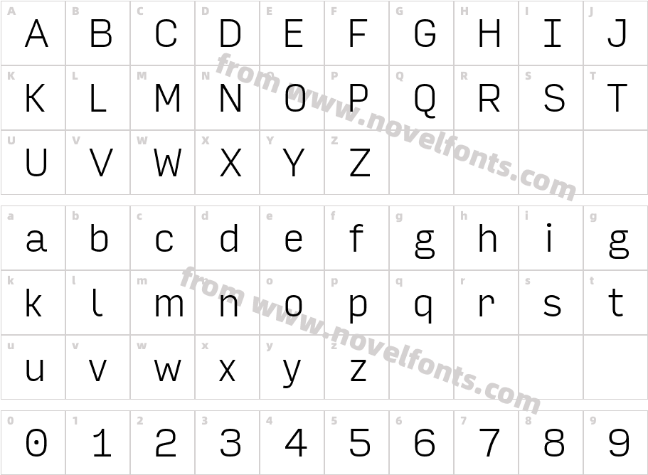 Input Sans Extra LightCharacter Map