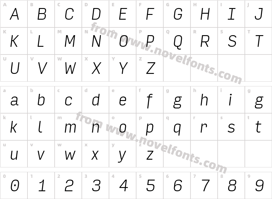 Input Sans Narrow Extra Light ItalicCharacter Map
