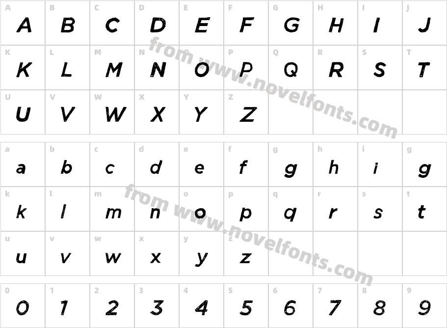 Manhattan Hand Normal ItalicCharacter Map