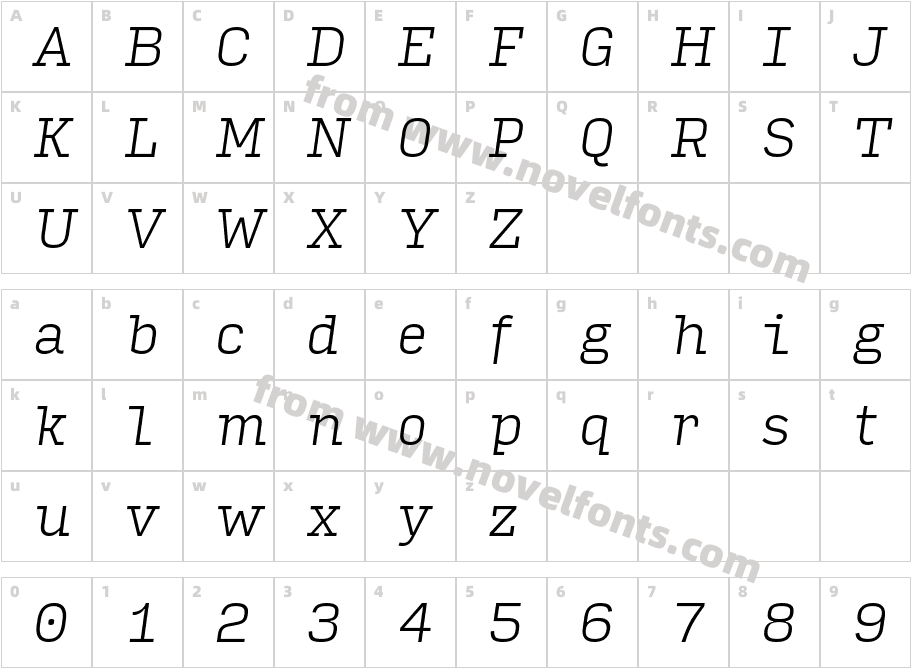 Input Serif Extra Light ItalicCharacter Map