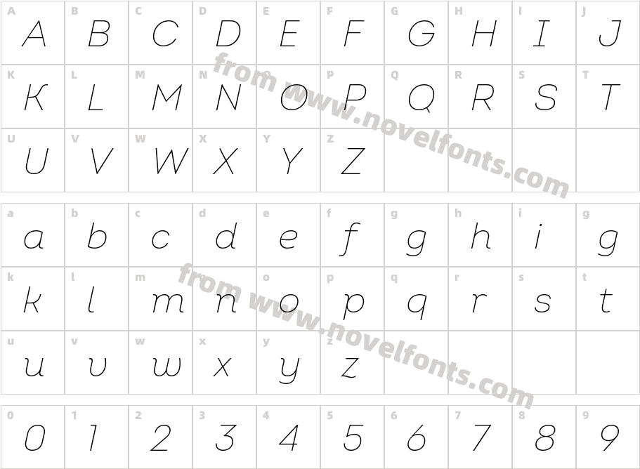 Intro Trial Extra Light ItalicCharacter Map