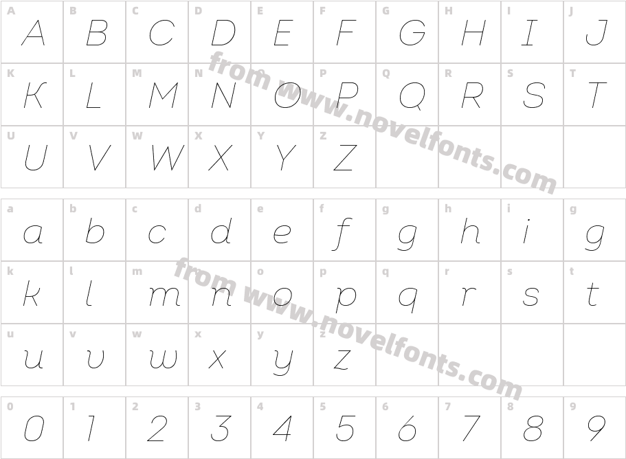 Intro Trial Thin ItalicCharacter Map