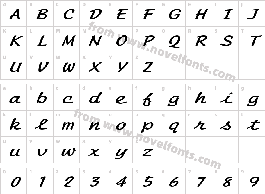 Manuscript Extended BoldItalicCharacter Map