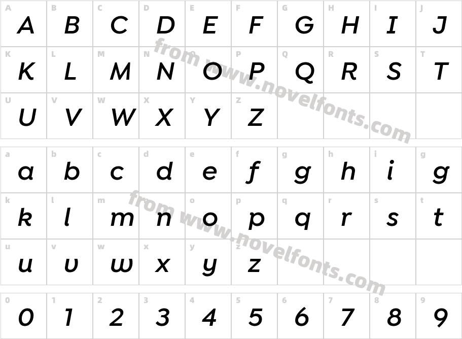Isidora Sans Alt Semibold ItalicCharacter Map