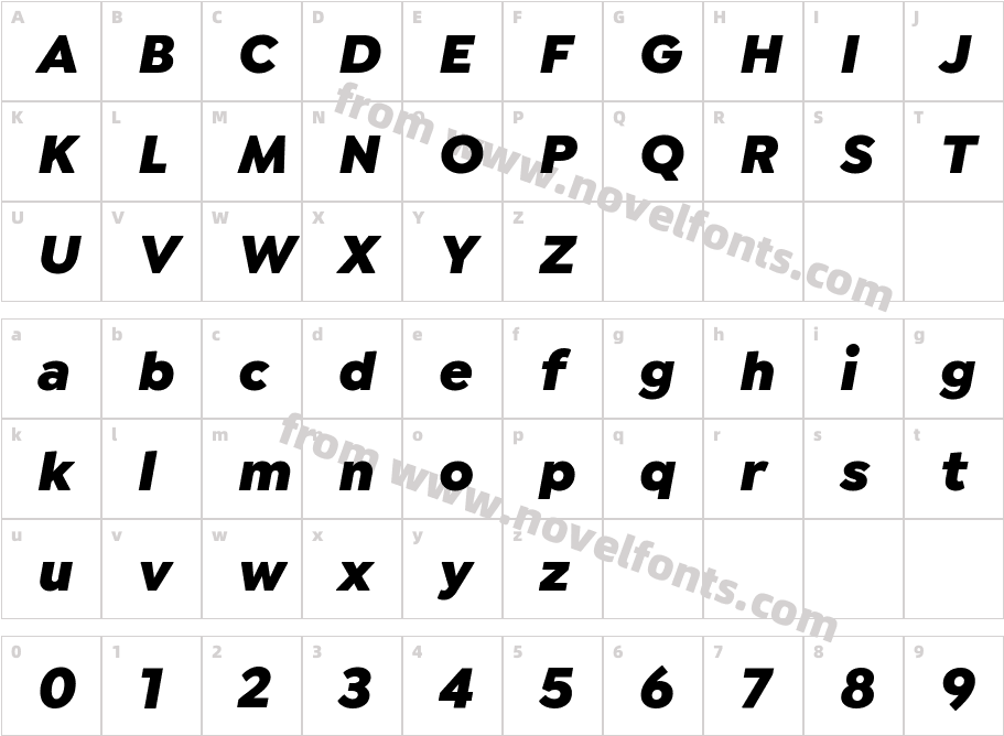 Isidora Sans Black ItalicCharacter Map