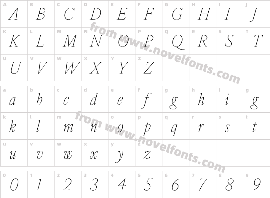 Ivy Ora Display Thin ItalicCharacter Map