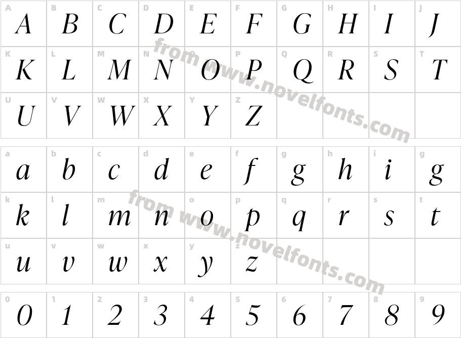 Ivy Presto Display Light ItalicCharacter Map