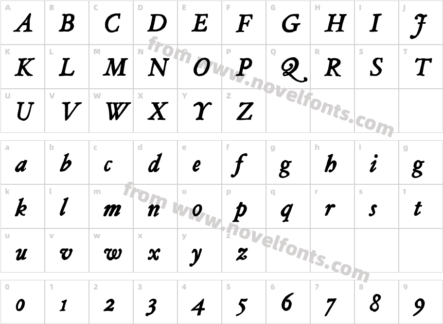 JMH Legajo Bold ItalicCharacter Map