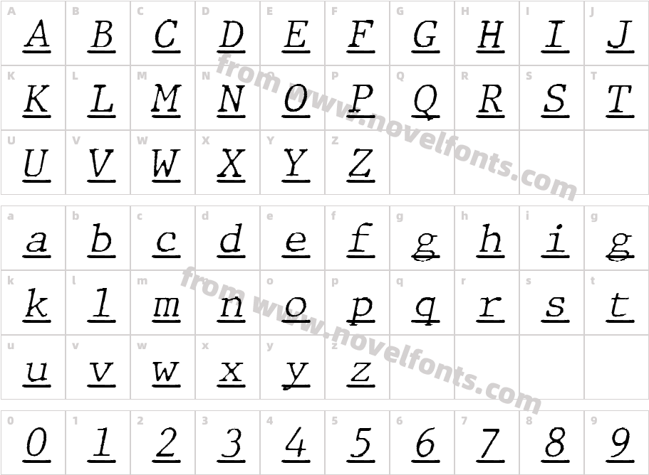 JMH Typewritermono Fine Under ItalCharacter Map