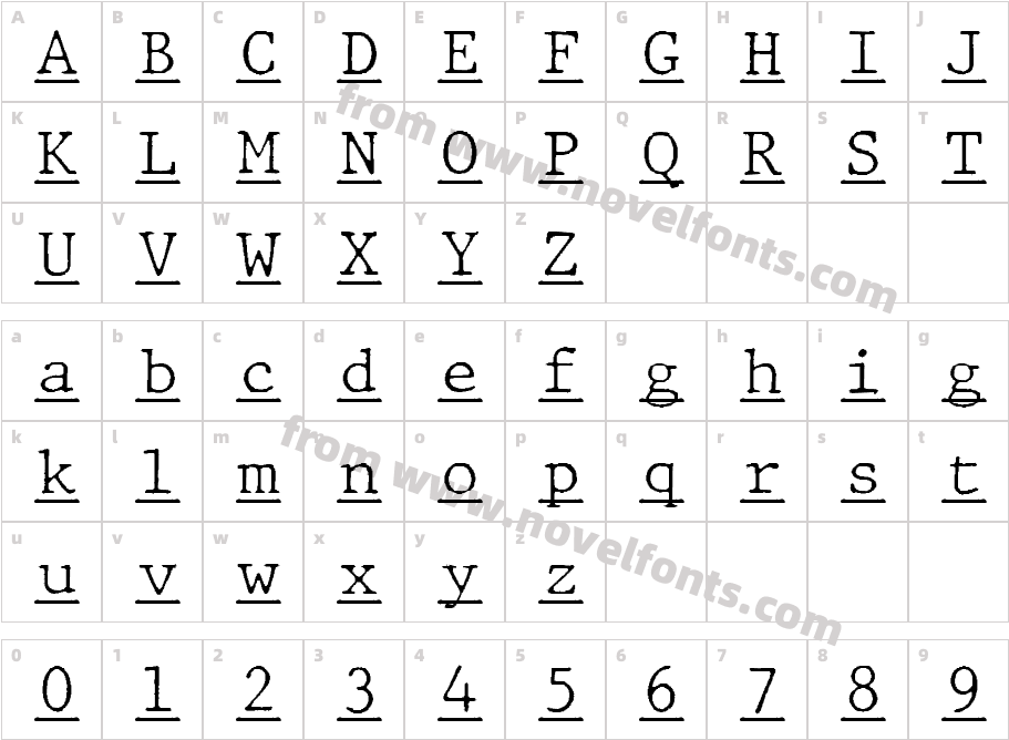 JMH Typewritermono Fine Under ReguCharacter Map