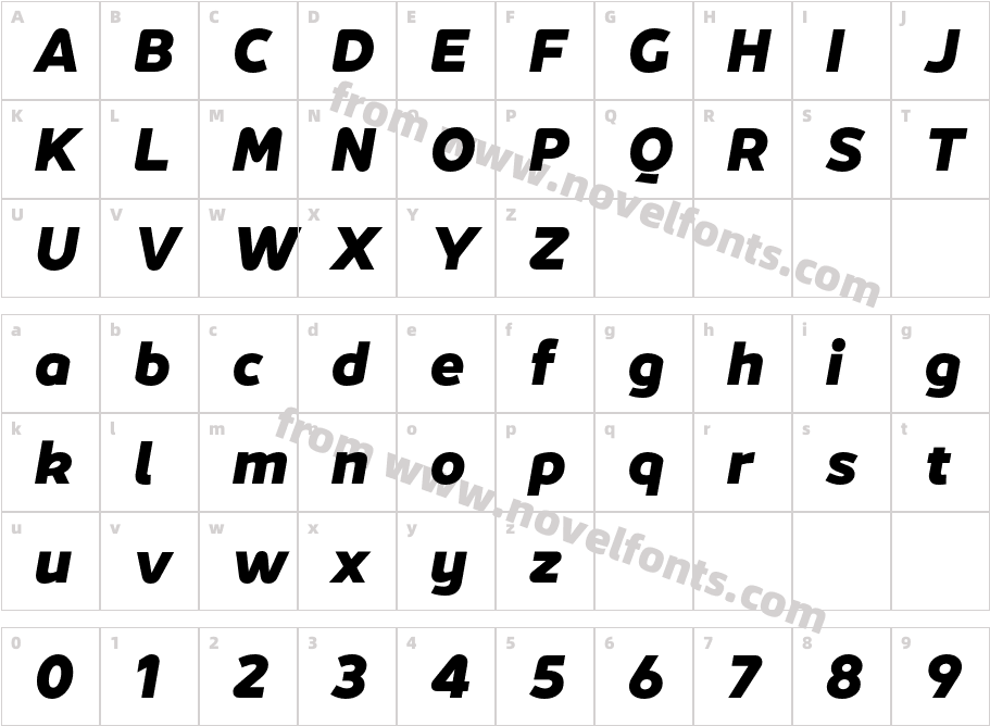 Jano Sans Pro Extrabold ItalicCharacter Map