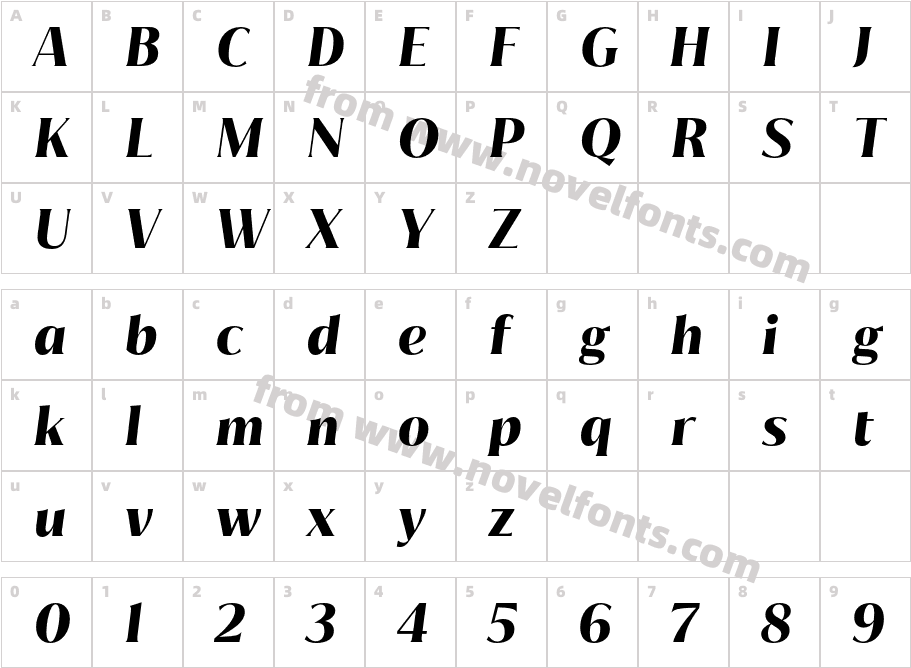 Jazmin Bold ItCharacter Map