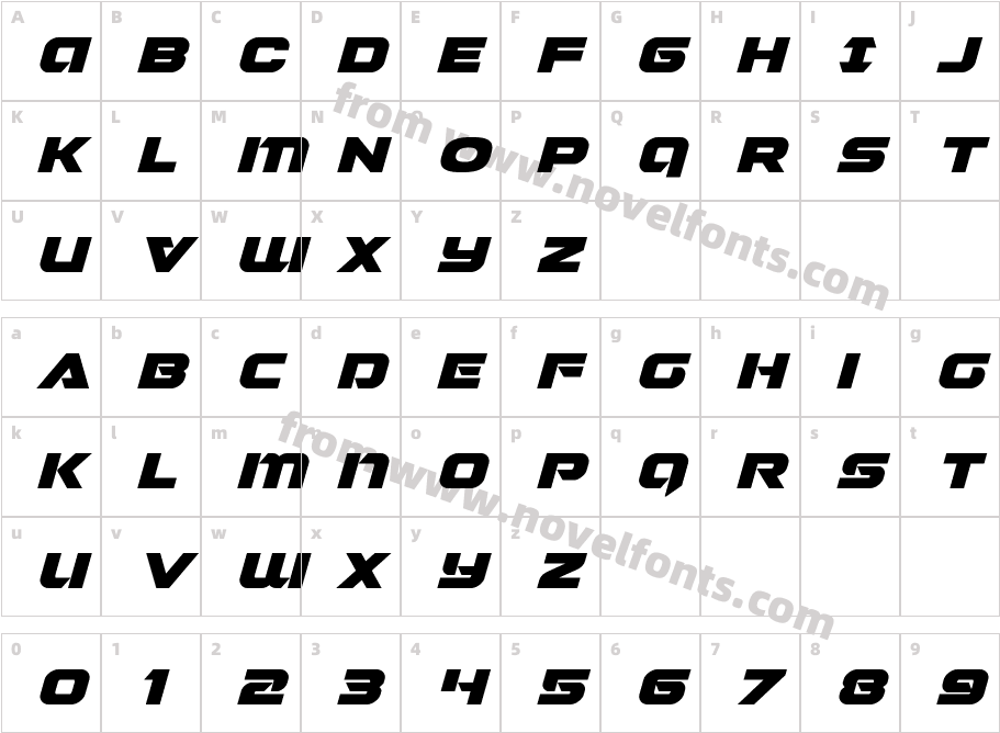 Jeebra Expanded ItalicCharacter Map