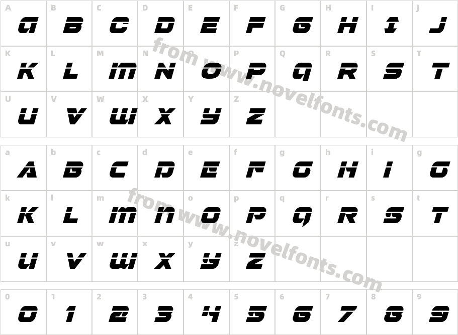 Jeebra Laser ItalicCharacter Map
