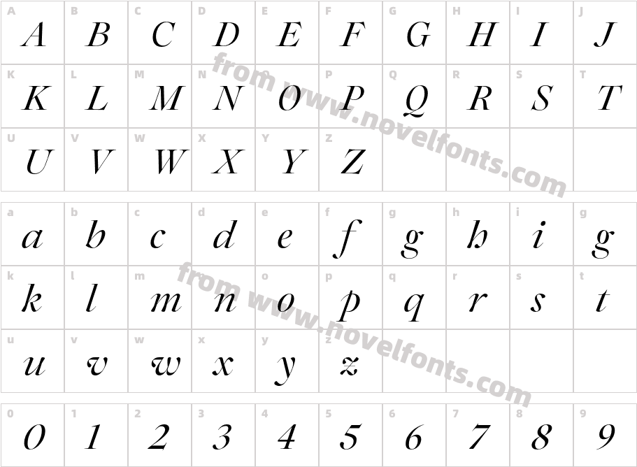 Joly Display Regular ItalicCharacter Map