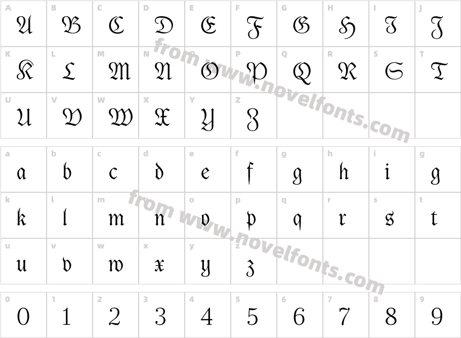 Jornada Blackletter LightCharacter Map