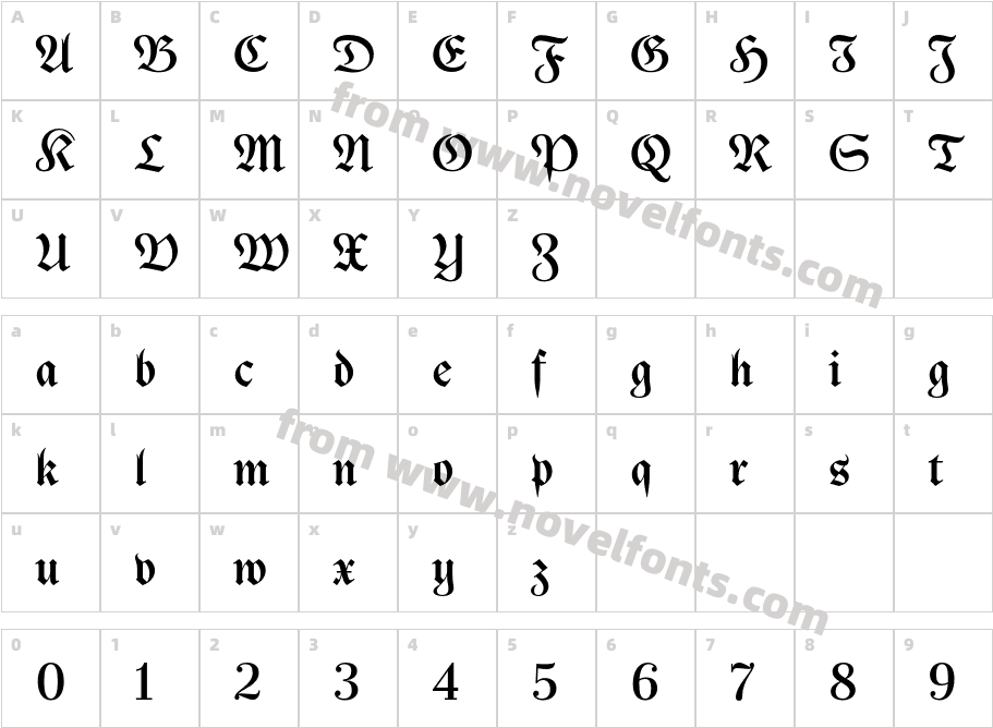 Jornada Blackletter MediumCharacter Map