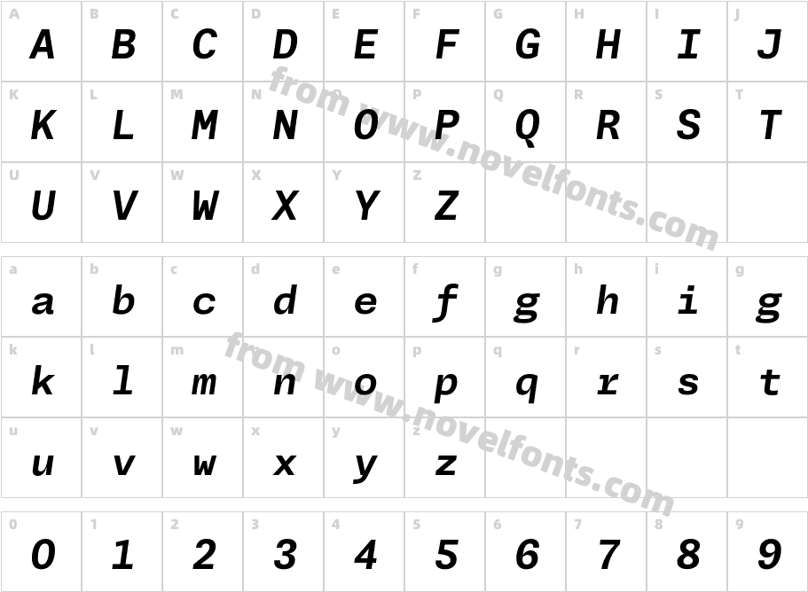 Jornada Mono Bold ObliqueCharacter Map
