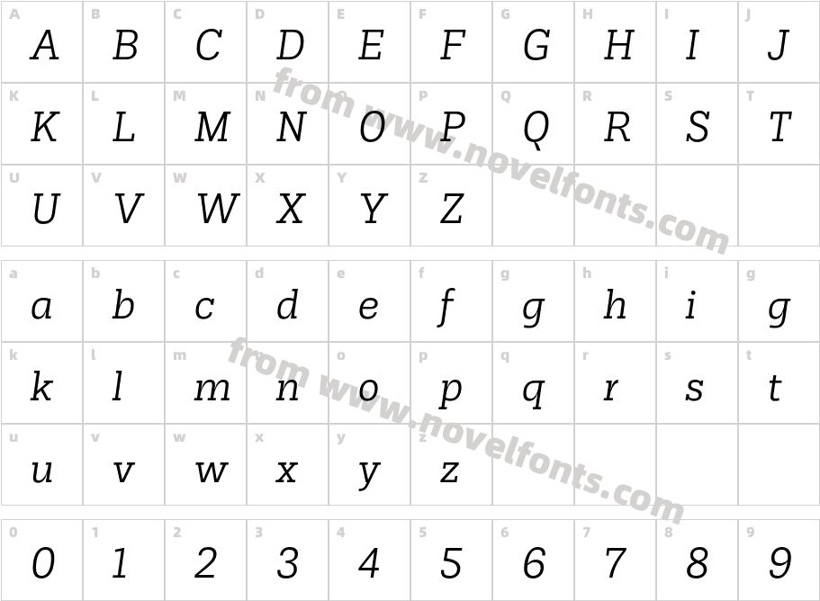 Jornada Slab Light ItalicCharacter Map