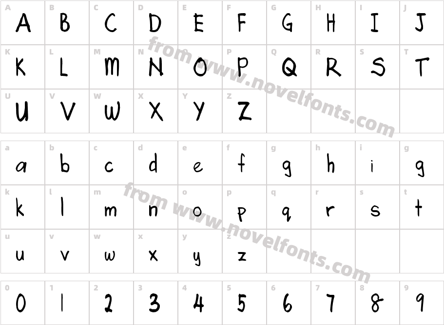 Angela's HandwritingCharacter Map