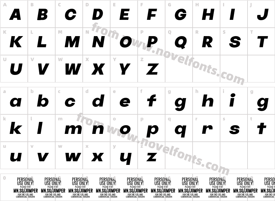 Jumper PERSONAL USE ONLY Extra Bold ItalicCharacter Map