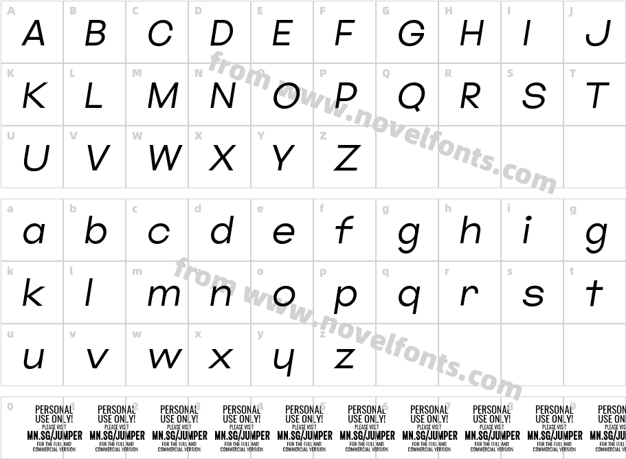 Jumper PERSONAL USE ONLY Thin ItalicCharacter Map