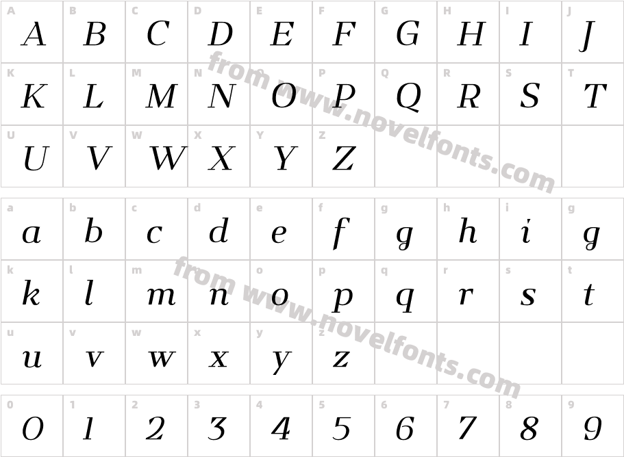 Kalpa light ItalicCharacter Map