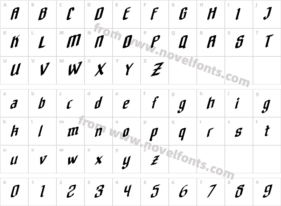 Kalufa ObliqueCharacter Map